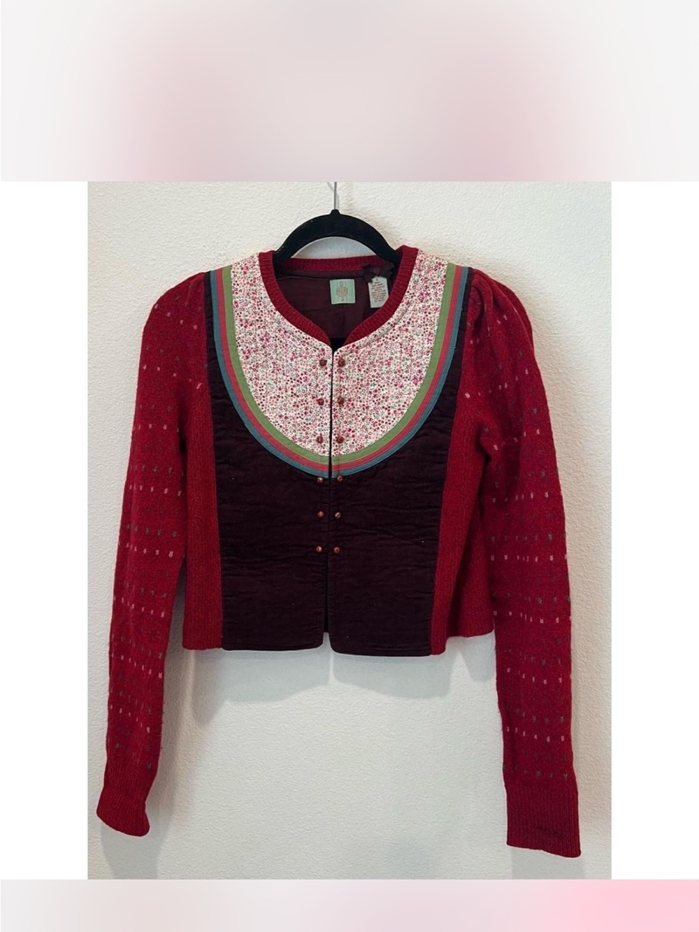 Anthropologie Red Floral-Accent Women's Sweater
